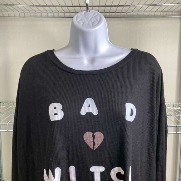 WILDFOX Revolve Women's Oversized Black BAD WITCH Slouchy Thermal Top Size S - Picture 8 of 12